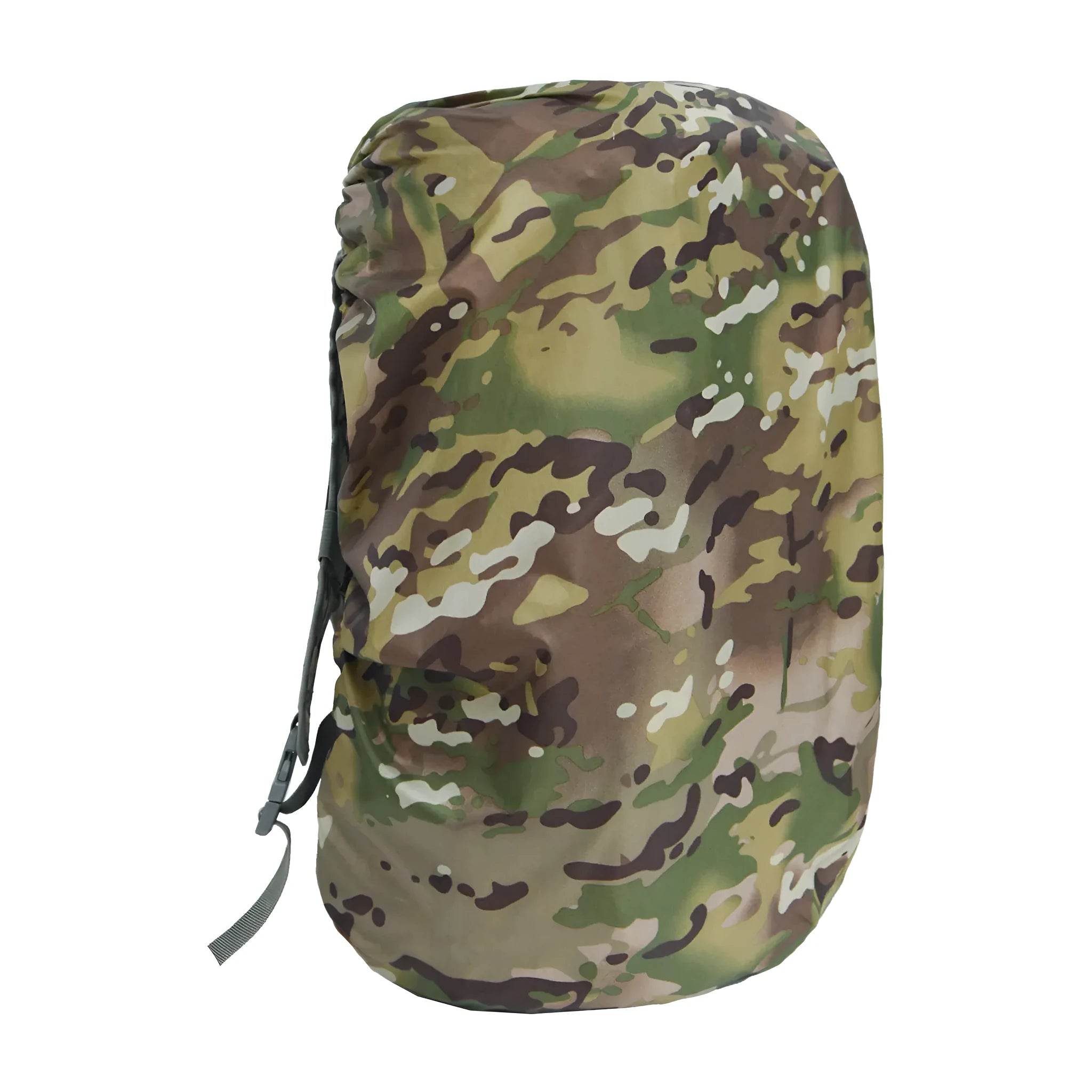 Army green waterproof rain cover for an 80-litre outdoor backpack.