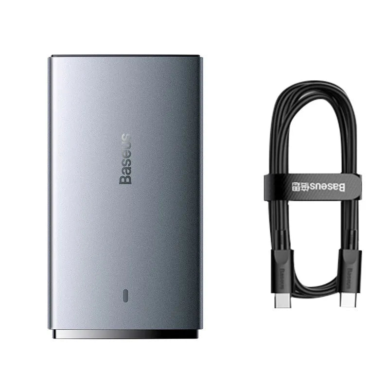Moon shadow grey 65W GaN fast charger with Type-C cable on a desk