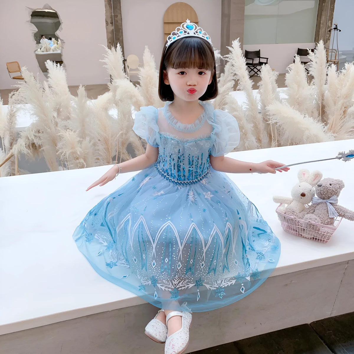 Girls short sleeve floral princess dress in K81 colour, available in heights 100cm to 150cm