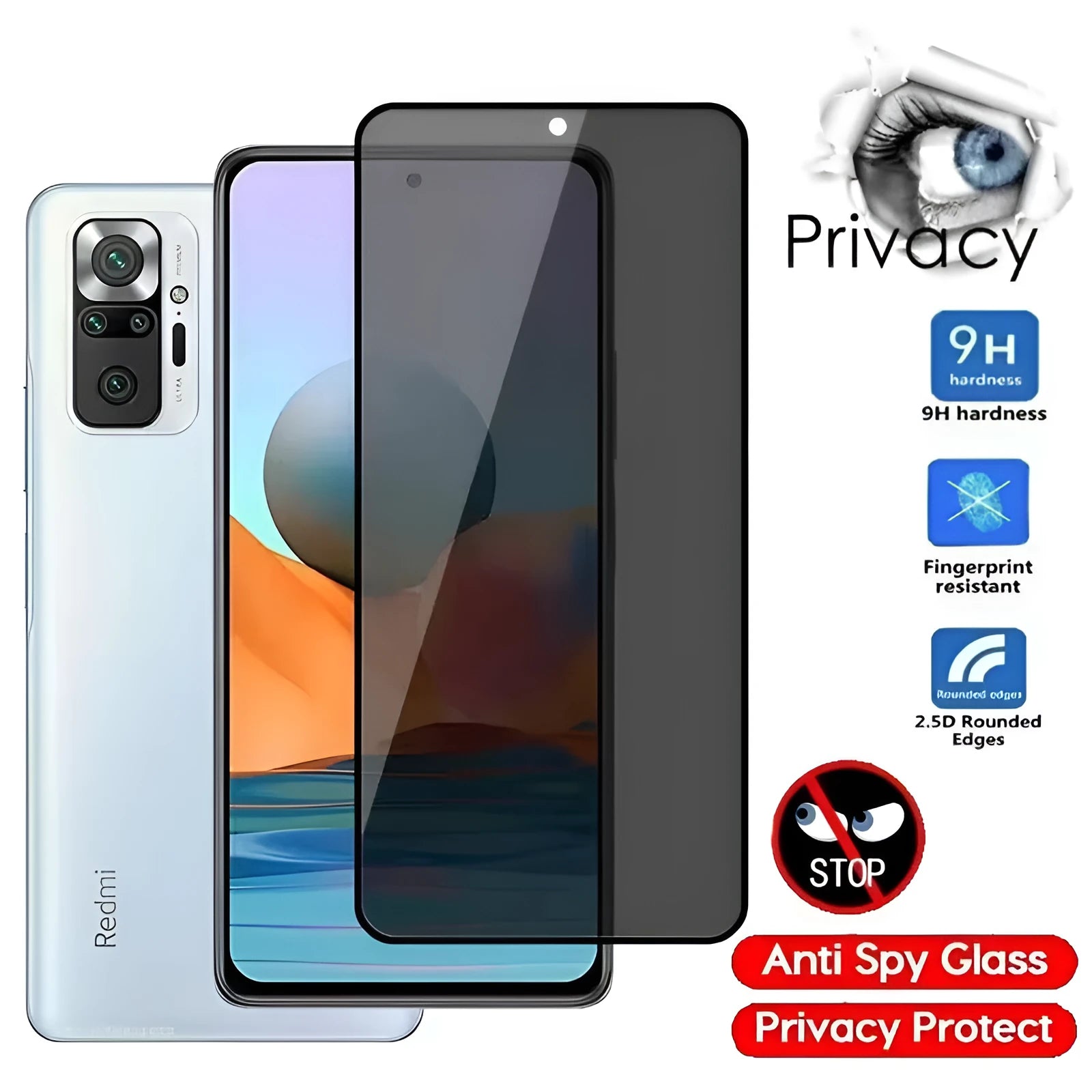 Anti-spy screen protector for Xiaomi Redmi and Poco phones with privacy film technology