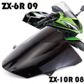 Blue and brown motorcycle windscreen for Kawasaki ZX-6R and ZX-10R sports bikes.