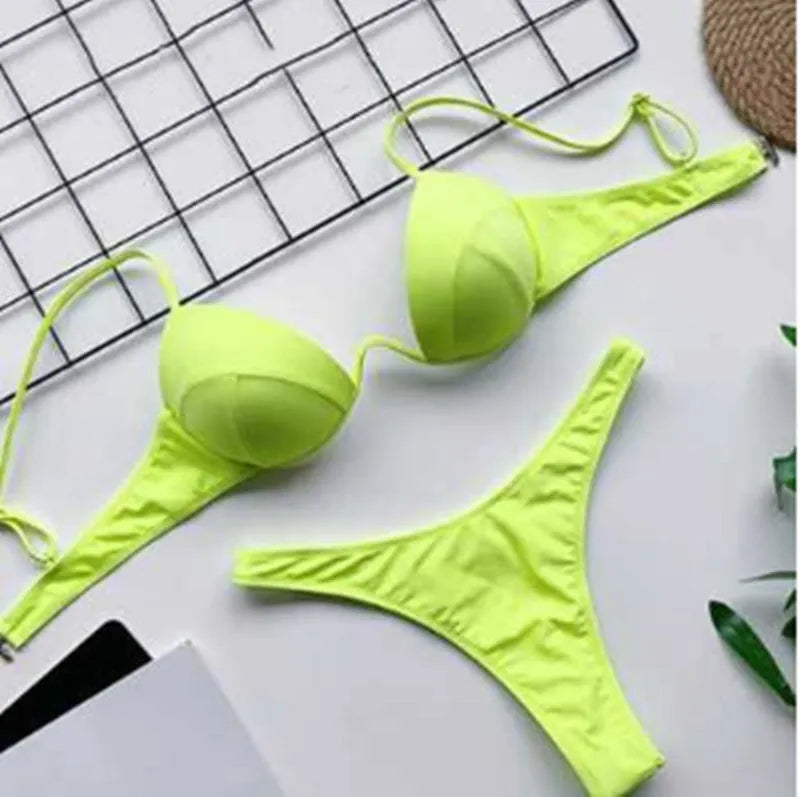 Gle plain polyester swimsuit for women in black with simple bra style and mid waist