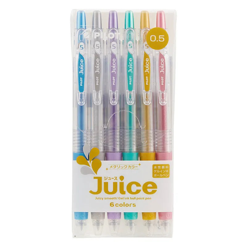 Baiguole 0.5mm gel pen showing metallic gold and silver colours alongside conventional black and blue options