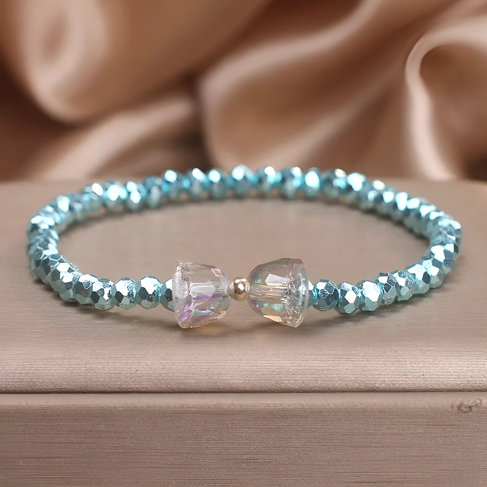 Handmade artificial crystal butterfly bracelet in blue, dark pink, and light pink for women ethnic style