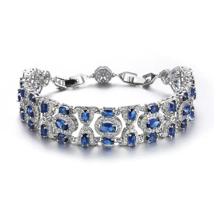 Colorful full diamond women's bracelet on display, 18cm adjustable length with extension buckle, anti-sensitivity brass base