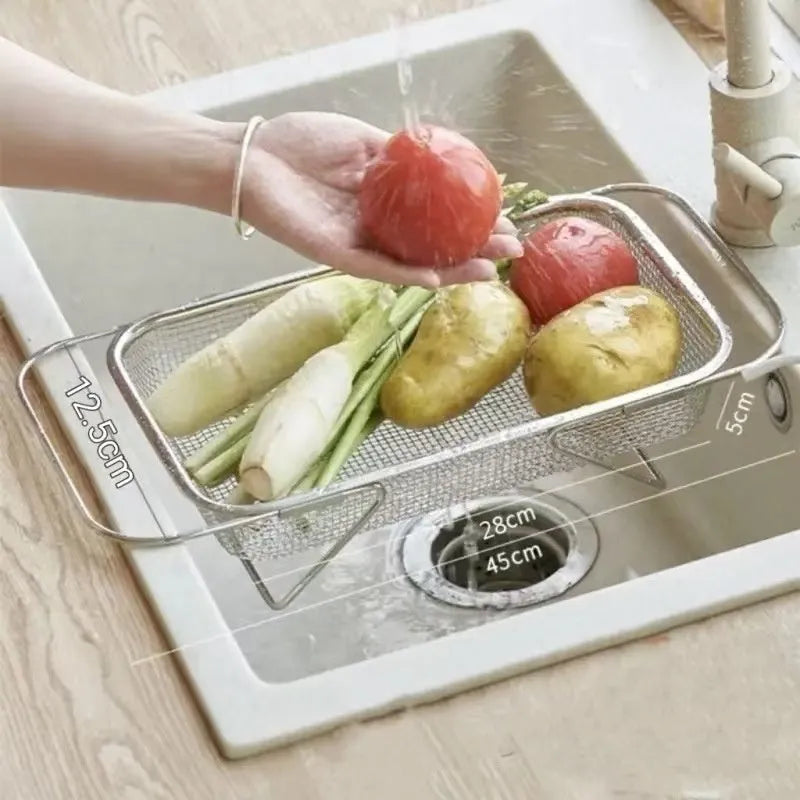 Thickened retractable stainless steel sink rack for kitchen draining, detachable, Extra Large or Large Size