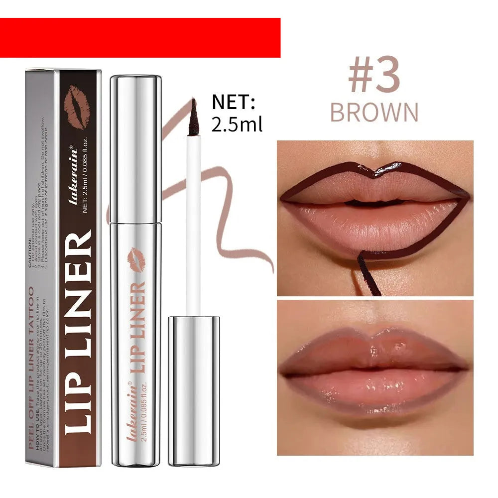 Matte finish pointed toe lip liner pencil with tear and pull design shown in rose pink colour