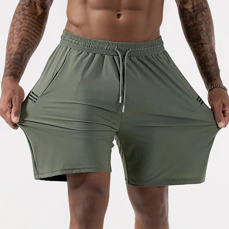 Men's black ice silk nylon sports shorts with high waist and cropped length