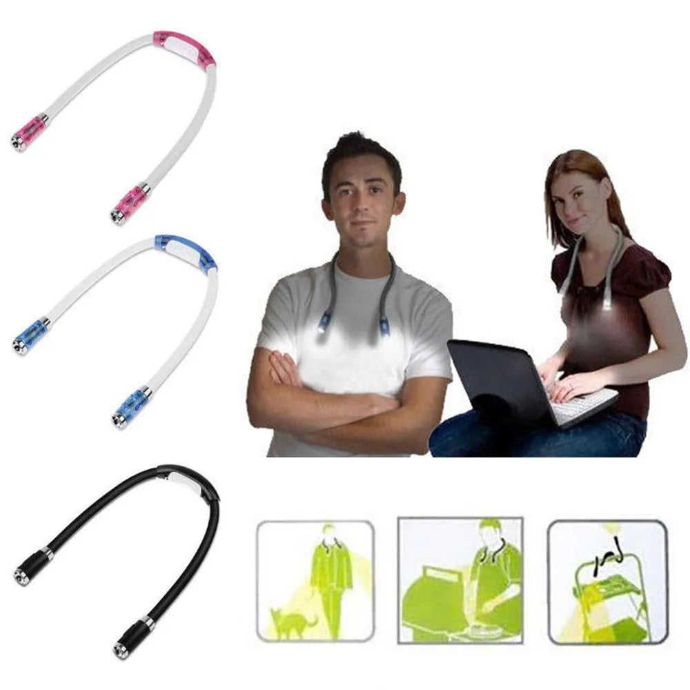 Flexible neck hug book light in blue with LED reading lamp, three modes, soft silicone, 58cm total length