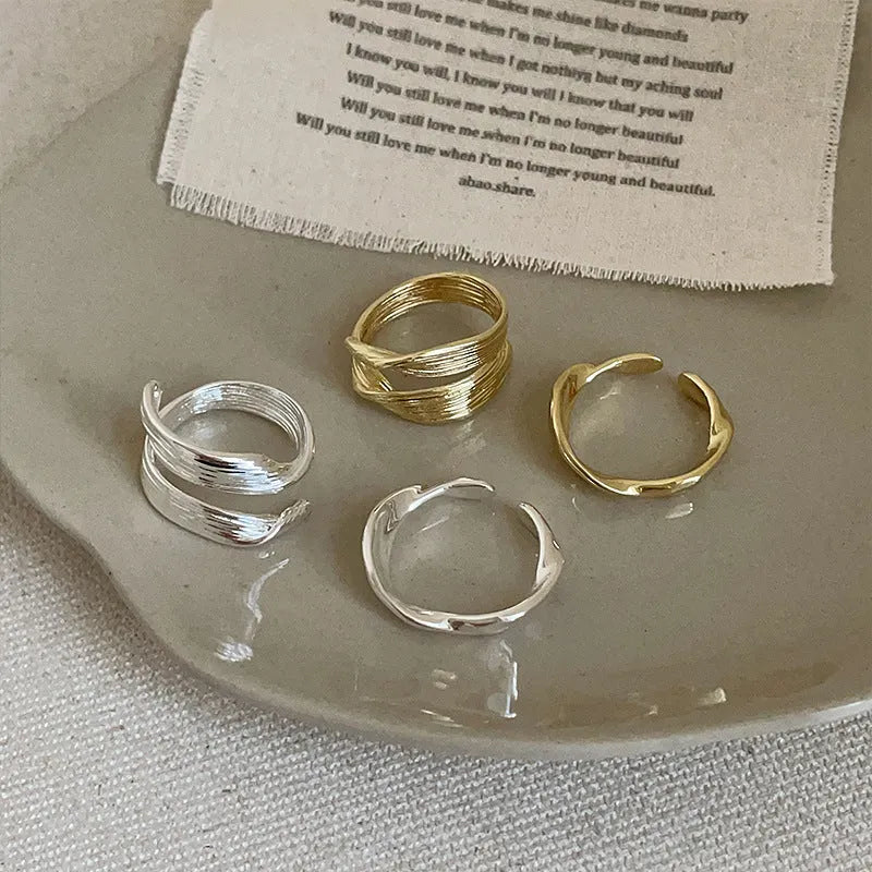 Irregular metal open ring for women gold and silver electroplated copper geometric shape