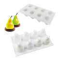 Six-cavity silicone baking mould with detailed pineapple, pine cone, and pear shapes for making Italian mousse.