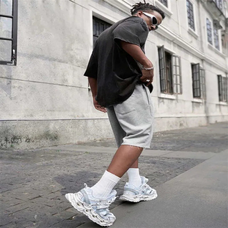 Men's straight leg hip-hop trousers in medium length, available in black, light grey, and green colours
