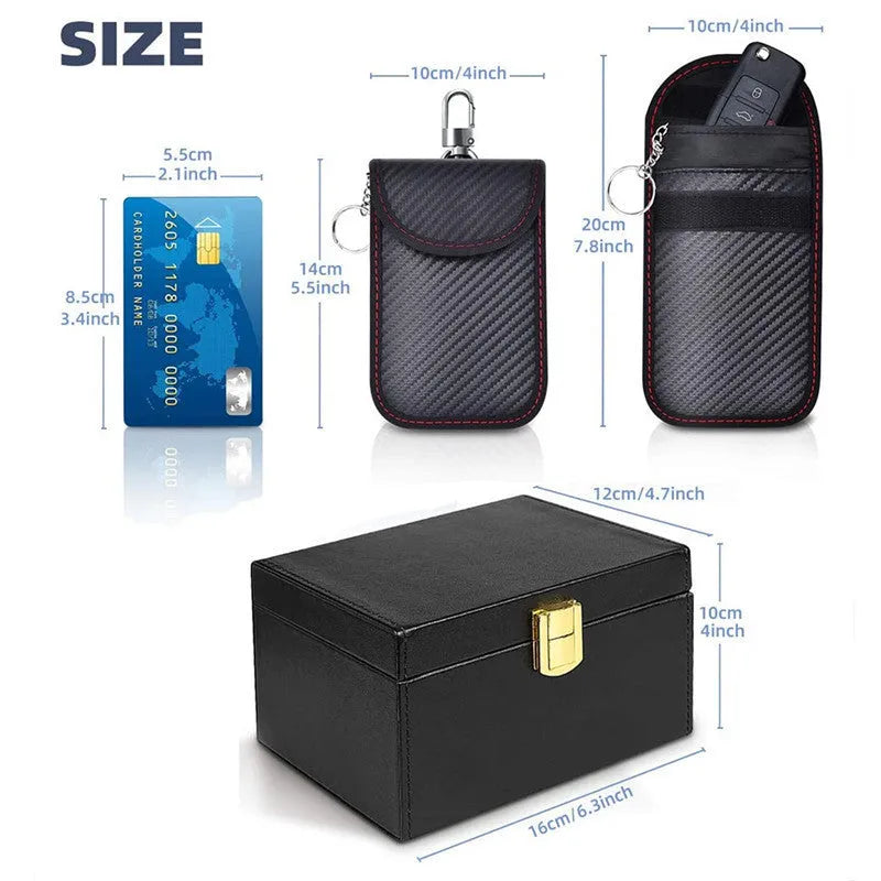Carbon fibre anti-theft RFID shielding box and key case suit with nano shielding lining