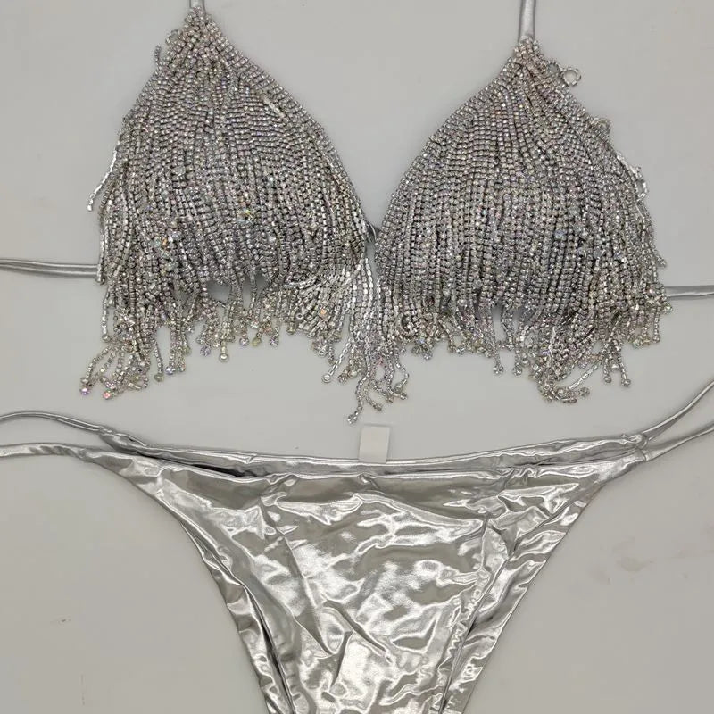 Gold diamond flowing swimsuit for women with nylon fabric and spandex lining
