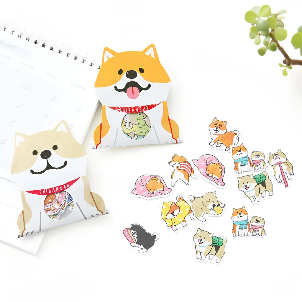 Dog decorative sticker pack showing 10 irregular shaped designs in black, light brown and orange colours for scrapbooking
