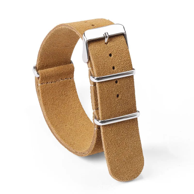 Genuine leather velvet artistic style watch strap in black, 20mm width, with retro texture