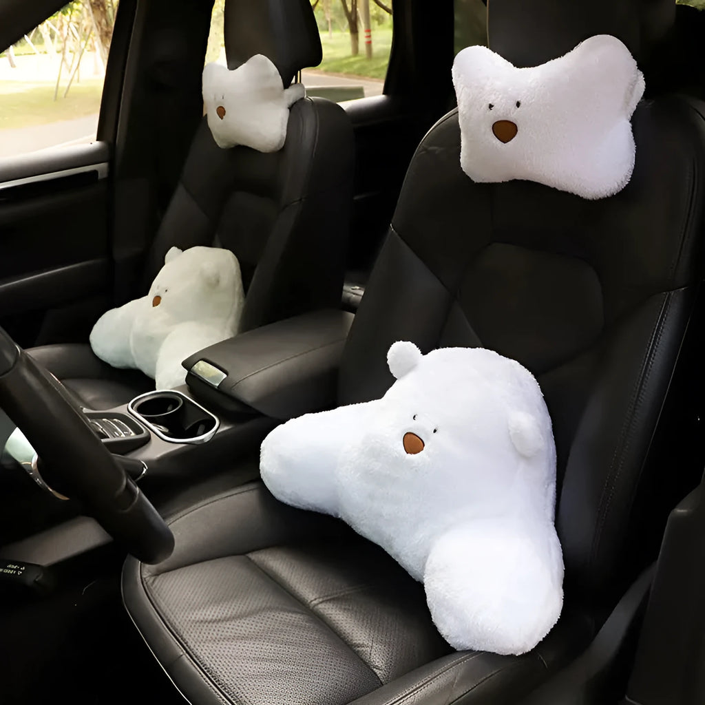 Plush cartoon little bear vehicle head restraint neck protector in arm white bear style for car seat