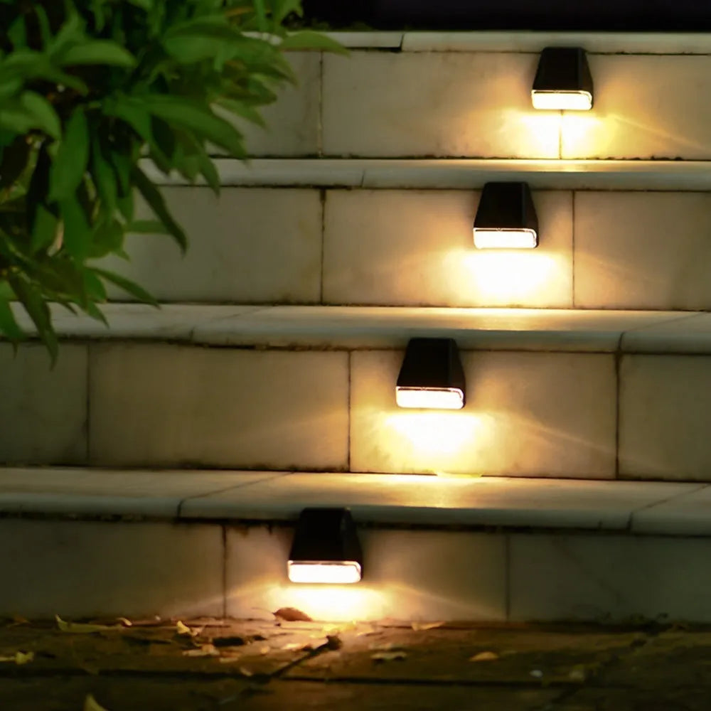 Solar outdoor rainproof LED wall lamp with compact deck-light shape for garden stairs and fence decoration
