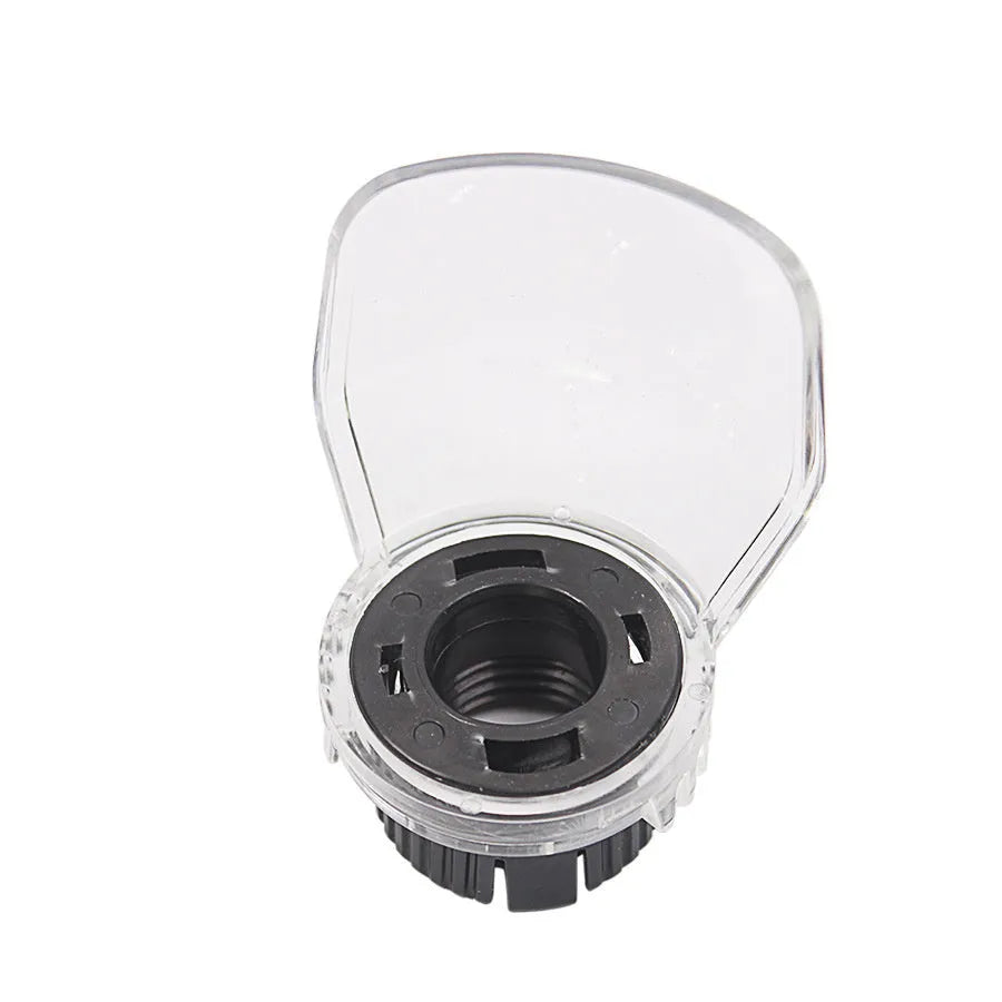 Transparent plastic horn-shaped safety cover for Delta power tools with 17.5-19mm thread port.