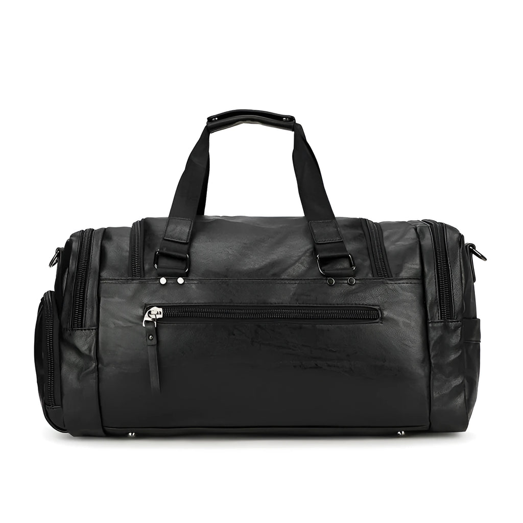 Black large capacity travel bag with separate shoe compartment for gym kit and holidays.