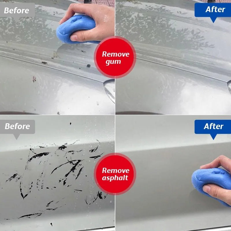 Dark blue Magic Clay car washing mud block with universal fit for paint decontamination