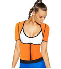 Women's sports shapewear body corset in neoprene and nylon, sizes S to 5XL, blue black pink orange colour matching