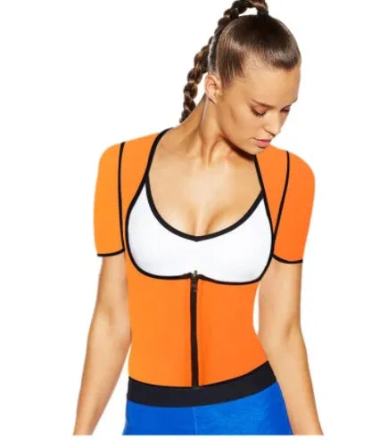 Women's sports shapewear body corset in neoprene and nylon, sizes S to 5XL, blue black pink orange colour matching