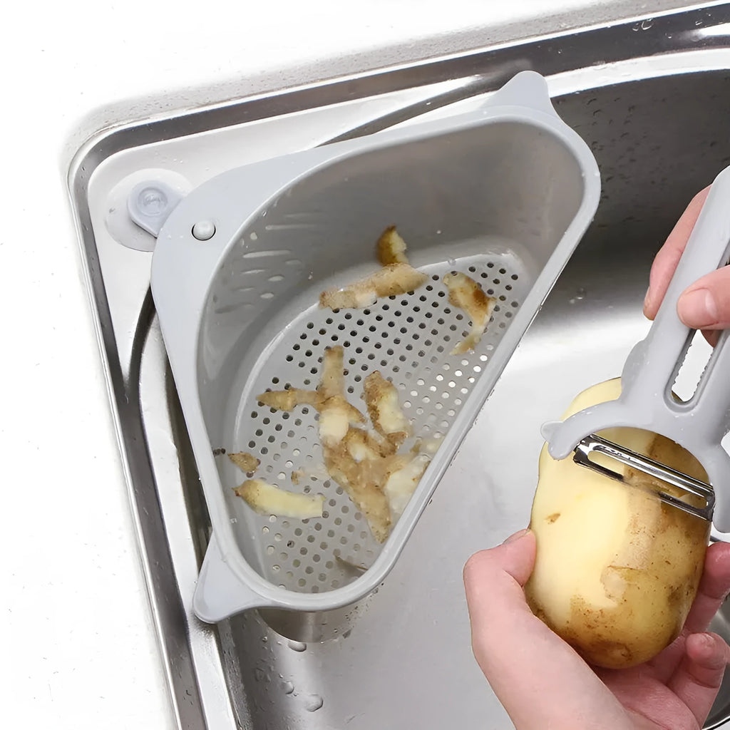 Triangle kitchen sink storage rack with hollow design for sponge drainage