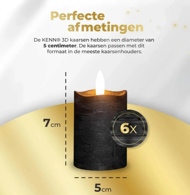 Set of four black S6 LED flameless pillar candles showing size scale