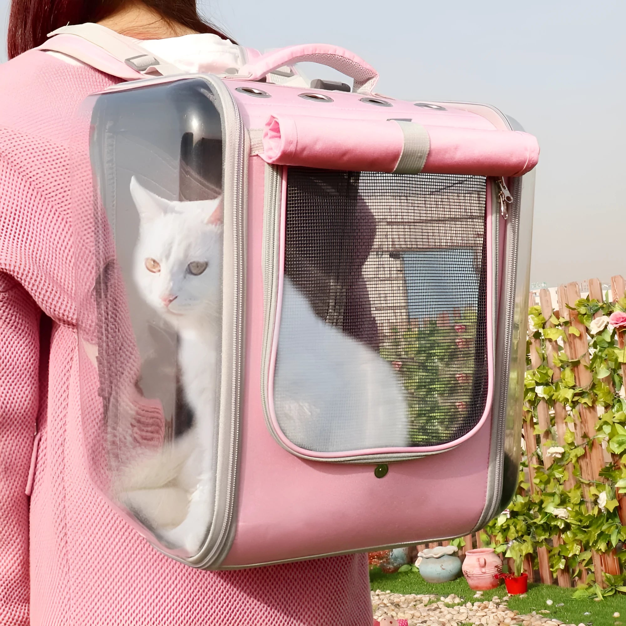 Pet carrier backpack made of polyester for outdoor cat travel in a pure colour option