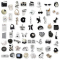61 black and white waterproof PVC stickers for laptop and phone decoration.