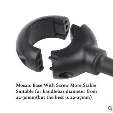 Black metal bicycle rearview mirror with adjustable hose-clamp mount and integrated reflector