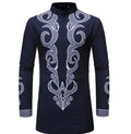 African dashiki print polyester shirt for men long sleeves plain pattern black
