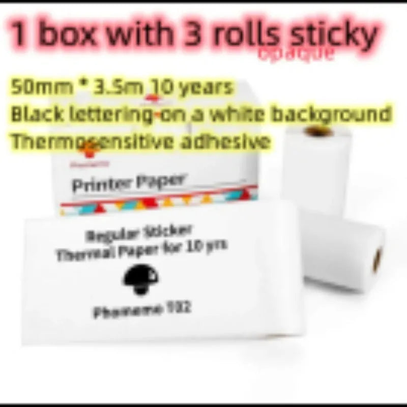 Mini pocket portable printer with USB cable and paper rolls in pink rabbit ear protective case