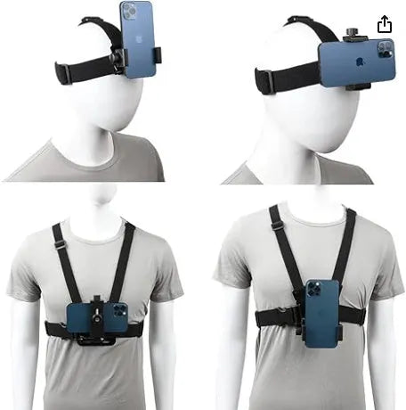 Black PC 9-in-1 chest strap and headband suit for sports cameras and smartphones, measuring 20x20x6cm