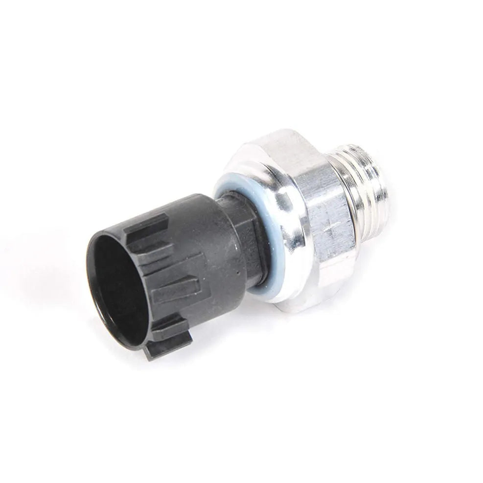Silver-coloured automobile fuel pressure sensor for engine management systems.