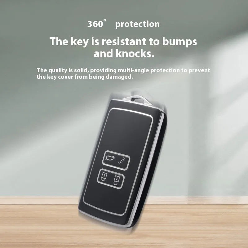 TPU car key case with silver edge trim in white, black, or grey, simple style key cover
