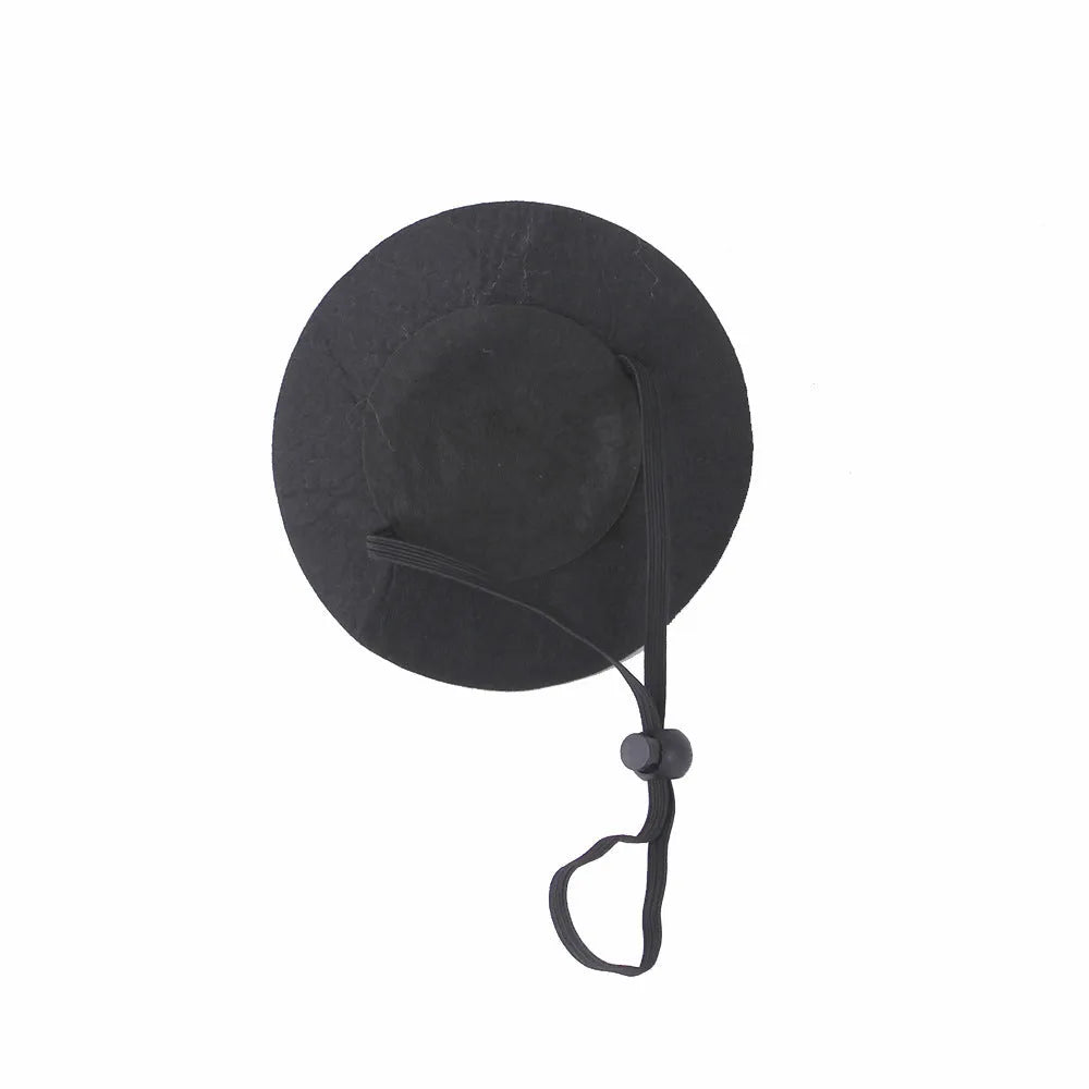 Adjustable cloth Halloween hat for pets showing embossed pumpkin design on cat