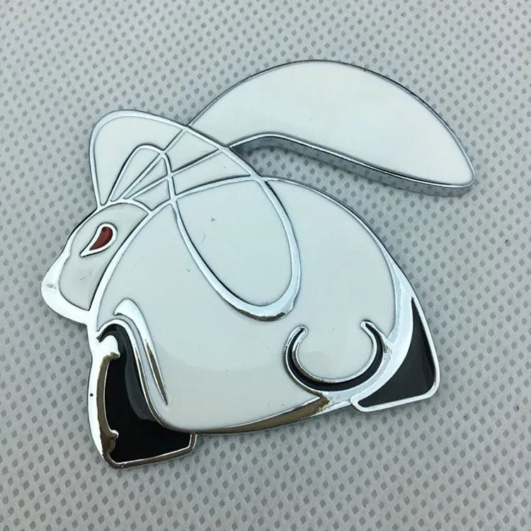 3D stereo rabbit metal car logo in zinc alloy, large 6.7 cm and small 4.7 cm sizes, colour option 1