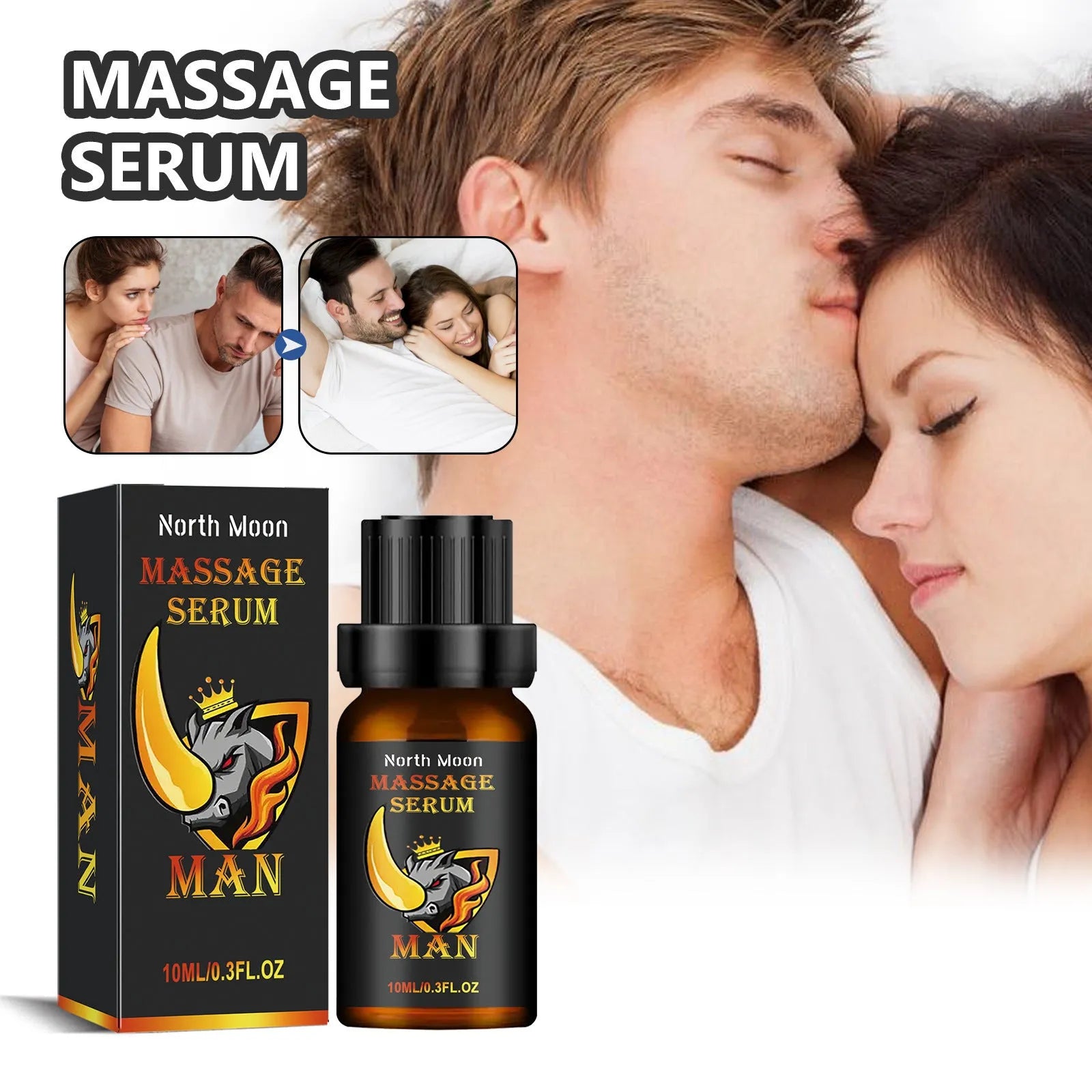 Men's body care massage oil in 10ml bottle with mineral oil, jojoba, vitamin E, cocoa butter, ginger