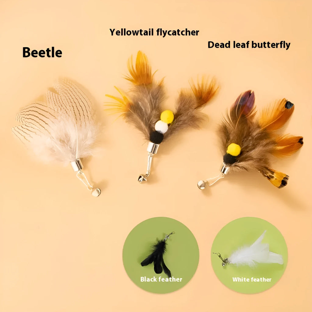 Three steel wire cat toy replacement heads in small flying insect designs with scratch-resistant surface