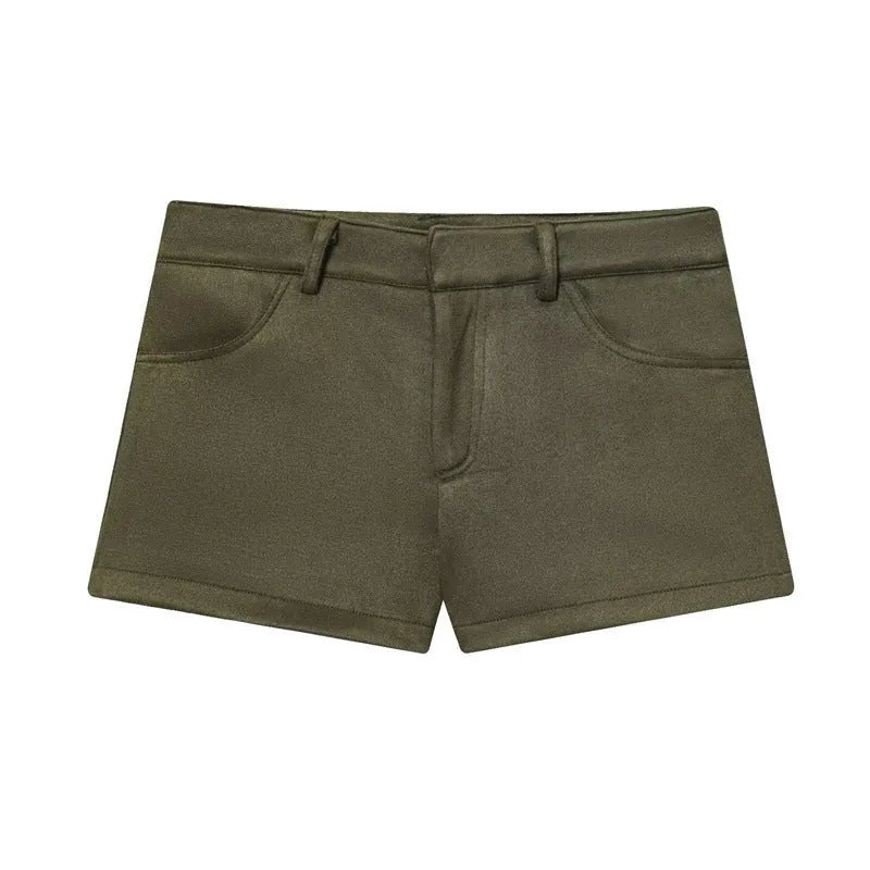 Women's suede effect suit jacket and shorts set in solid colour, long sleeve button front, sizes XS to L