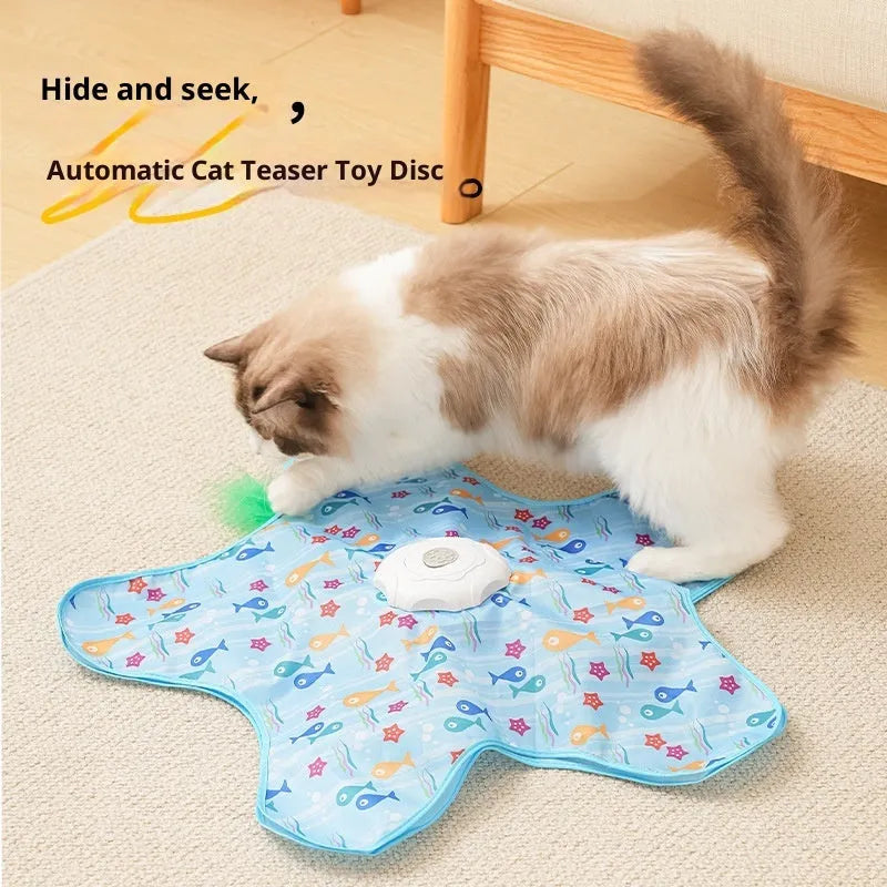 Electric cat toy in blue-fish design on light background, made from PP material