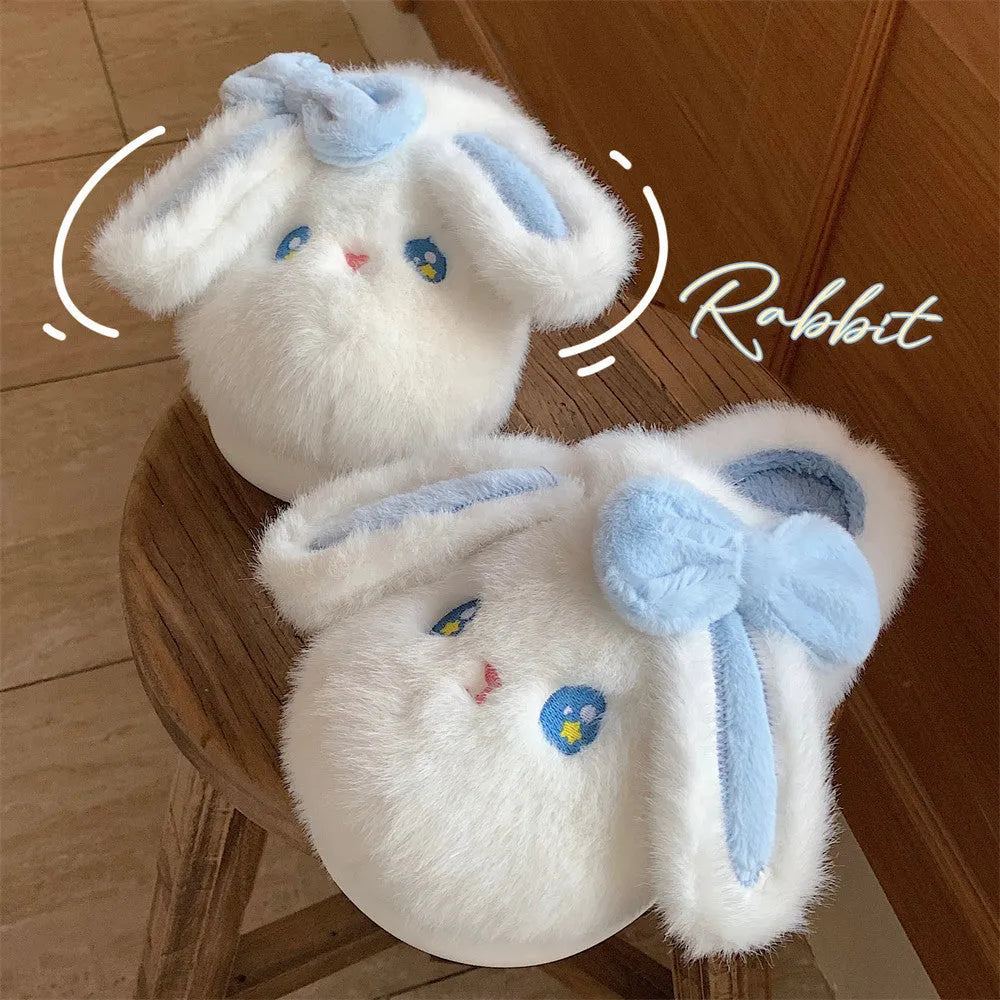 White cartoon pattern indoor confinement slippers with EVA sole and artificial wool lining