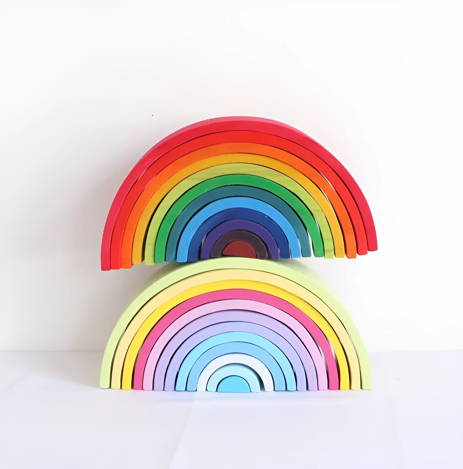 Jigsaw Puzzle Large 12-piece Arch Bridge Rainbow Building Blocks Early Childhood Education Toy New Zealand Pine Wooden Construction Set 84x35.5x18.5cm Flat Size 1.7kg Weight Natural Wood Texture Light Lacquer Hand-Dyed Colours for Creative Play