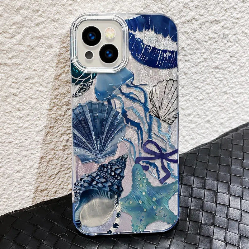 Coral shell large hole feather yarn TPU phone case for Apple iPhone in blue Star River yinshanhu colour
