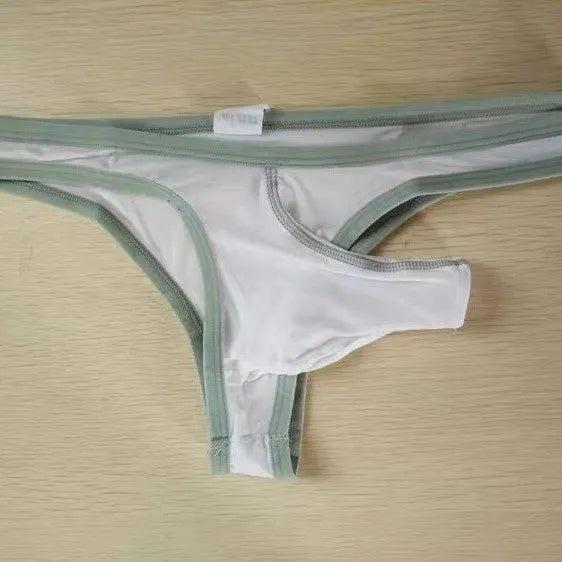 Men's white Ice Silk nylon briefs laid flat, showing the classic briefs design.