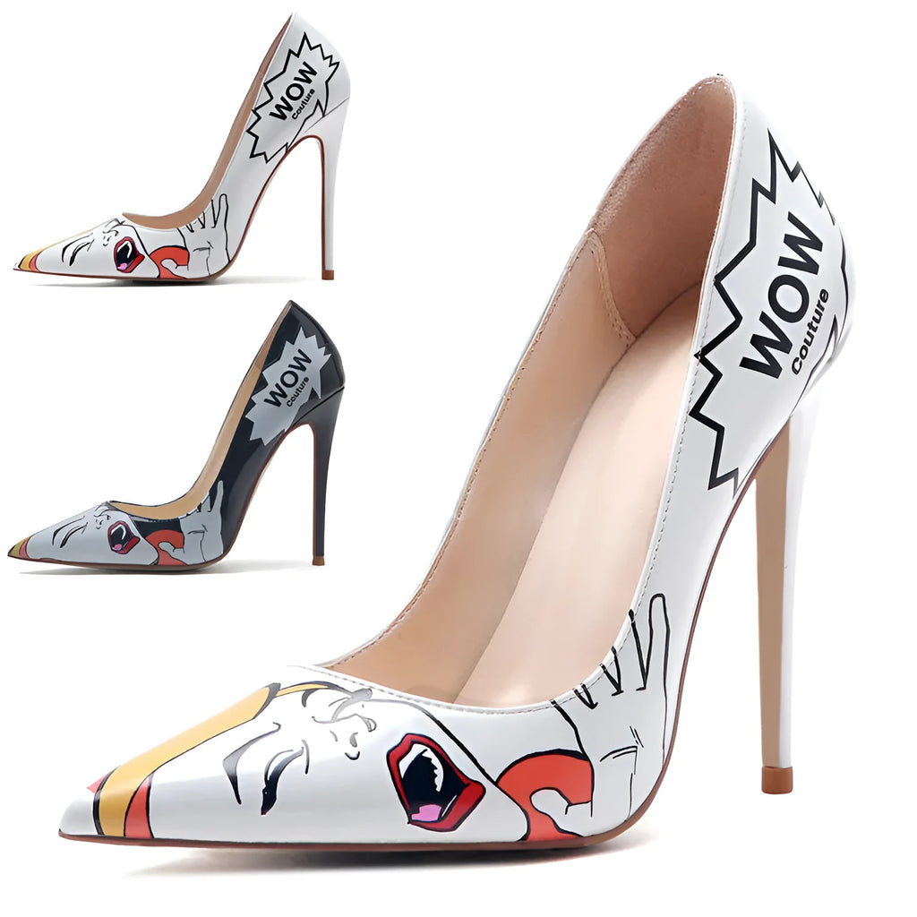 3D printed high heels in black grey with 12cm heel, microfiber upper, non-slip rubber sole