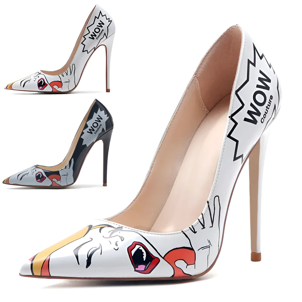 3D printed high heels in black grey with 12cm heel, microfiber upper, non-slip rubber sole