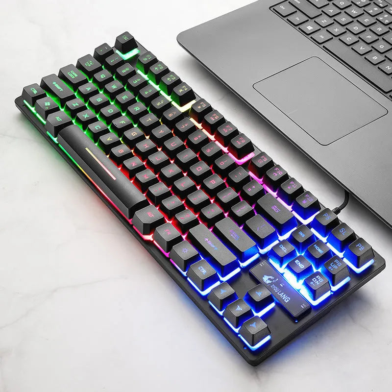 87-key wired mechanical keyboard for gaming and typing, compact USB layout, 36.5cm wide